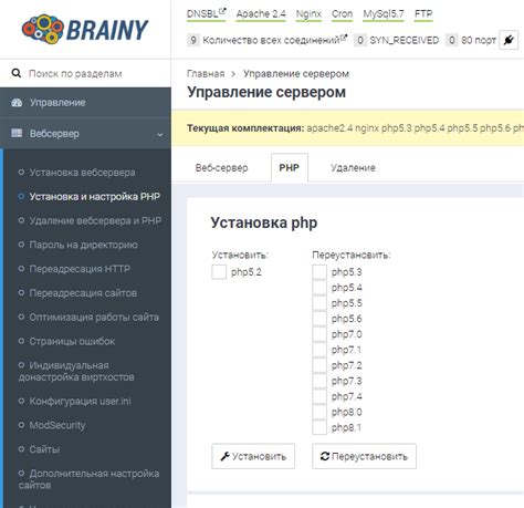 Активация плагина в панели управления сервером