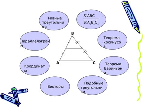 Иллюстрация принципа геометрического доказательства центральной линии треугольника