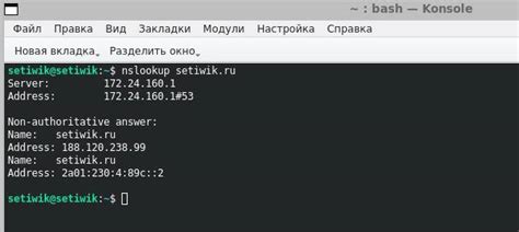 Использование команды "nslookup" для определения доменного имени