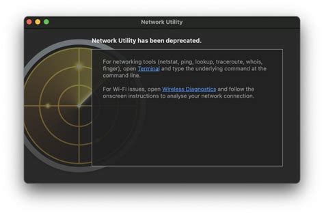 Использование программы Network Utility на macOS