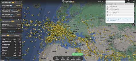 Онлайн-отслеживание текущих положений самолетов с помощью Flightradar24