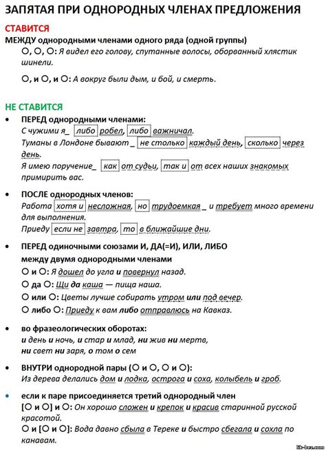 Оформление однородных членов предложения при помощи запятых