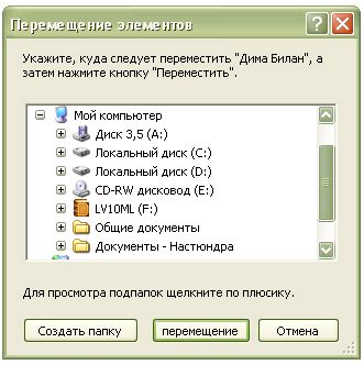 Перемещение сохраненных файлов и папок перед очисткой