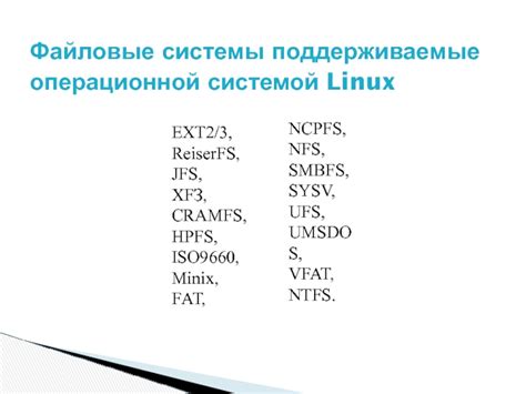 Поддерживаемые файловые системы операционной системой