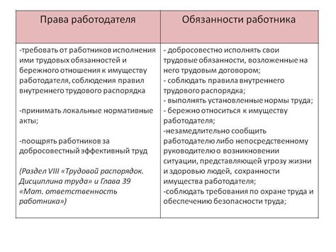 Права и обязанности работодателя и работника в трудовых отношениях