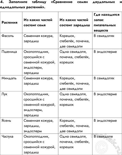 Примеры растительных семейств