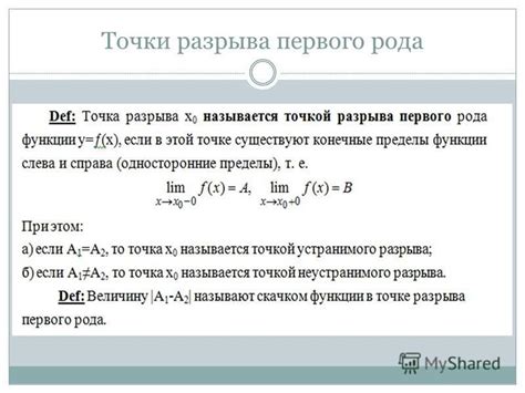 Различия между точками разрыва и точками разрыва первого рода
