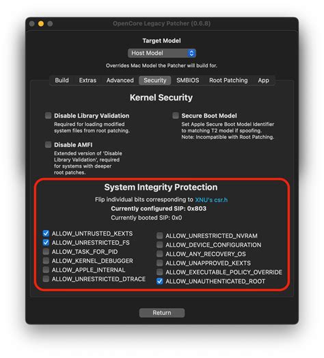 Руководство по деактивации SIP с использованием средства Legacy Patcher