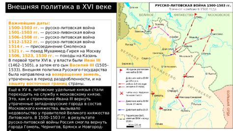 Русско-литовские конфликты и изменение территорий Русского государства в XVI веке