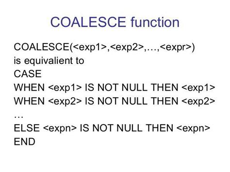 Синтаксис и примеры использования функции Coalesce