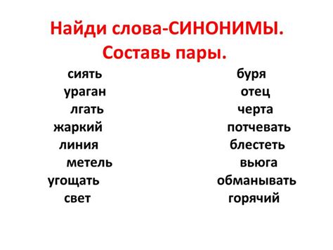 Слова-синонимы и их принадлежность к разным частям речи