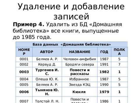 Удаление записей из раздела "Избранное"