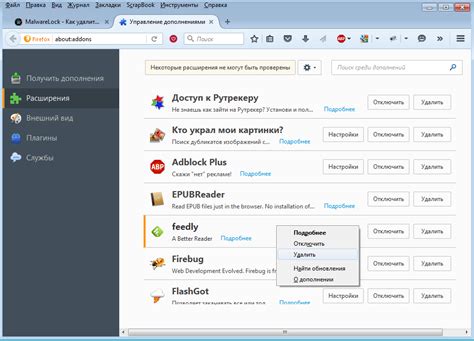  Управление дополнениями и модулями веб-браузера 